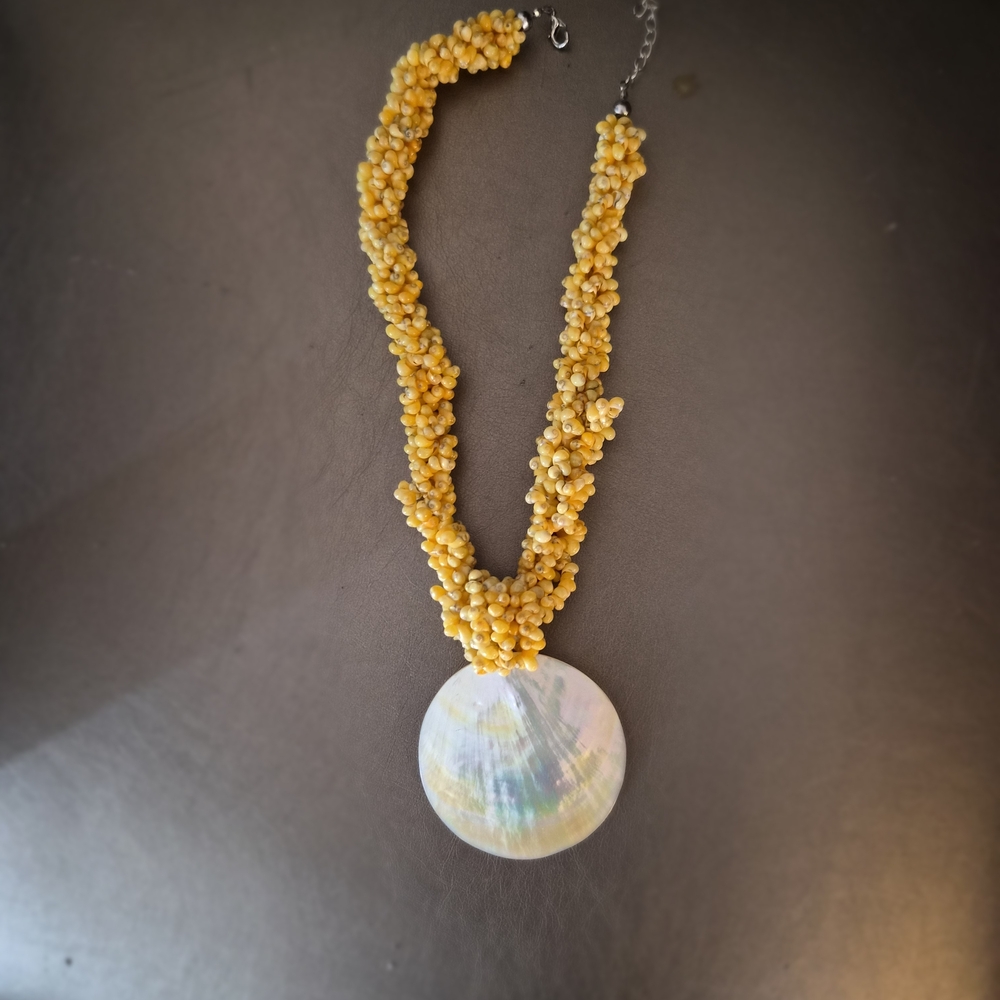 Yellow Shell Necklace with Mother Of Pearl Pendant